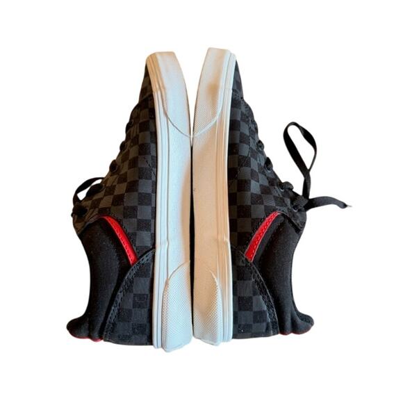 Vans Youth 5.5 Black Checkerboard Low-Top Sneakers Red Accents - Picture 3 of 9